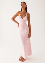 Beki Beaded Mesh Maxi Dress Pink