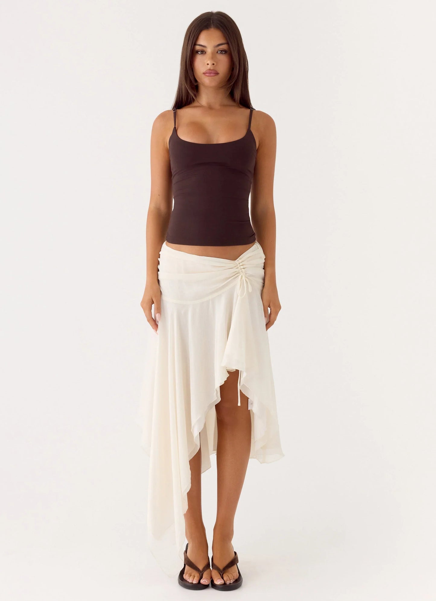 Abeda Asymmetrical Midi Skirt Ivory