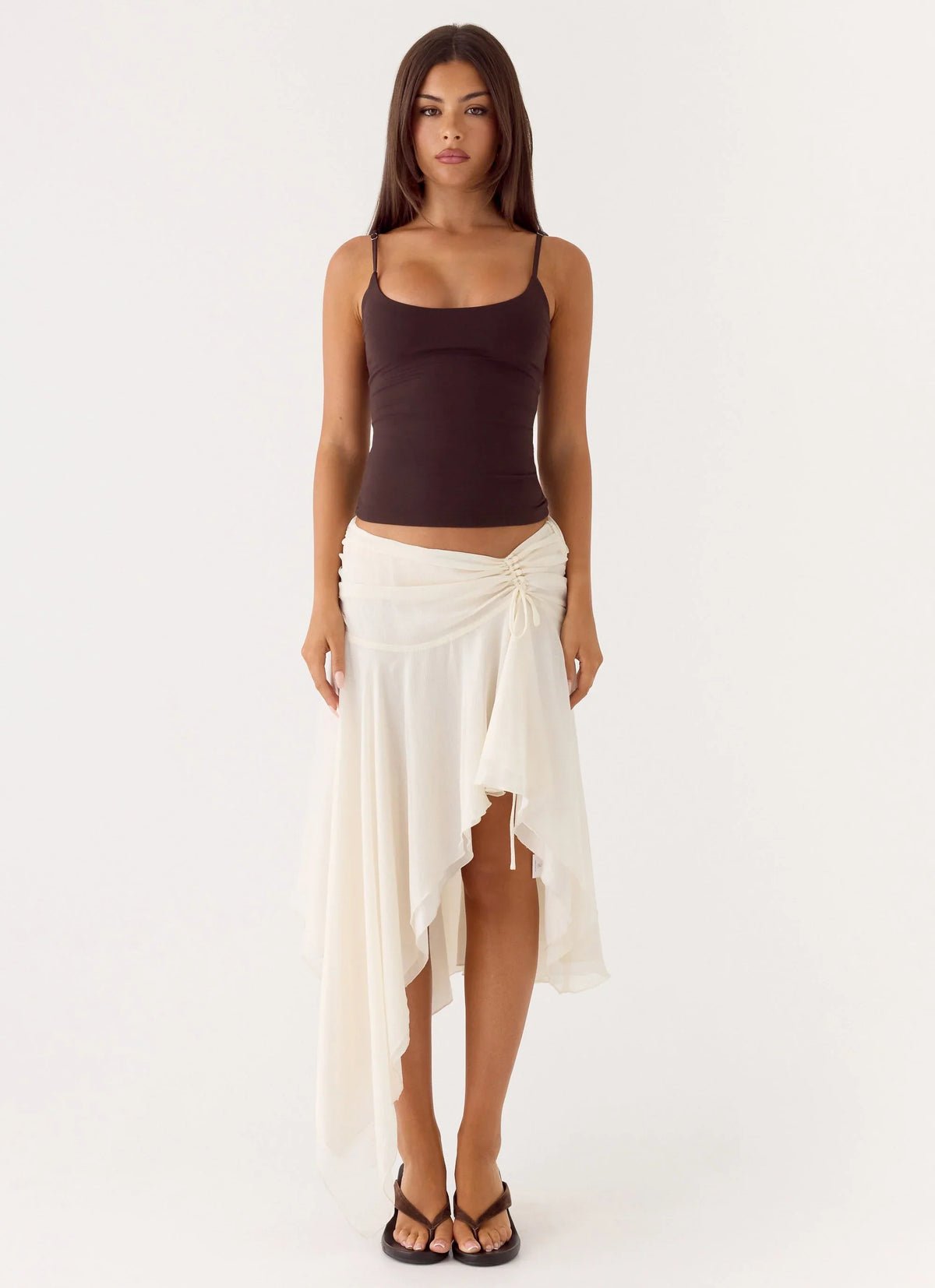 Abeda Asymmetrical Midi Skirt Ivory