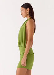 Dialed In Chiffon Mini Dress Fern Green