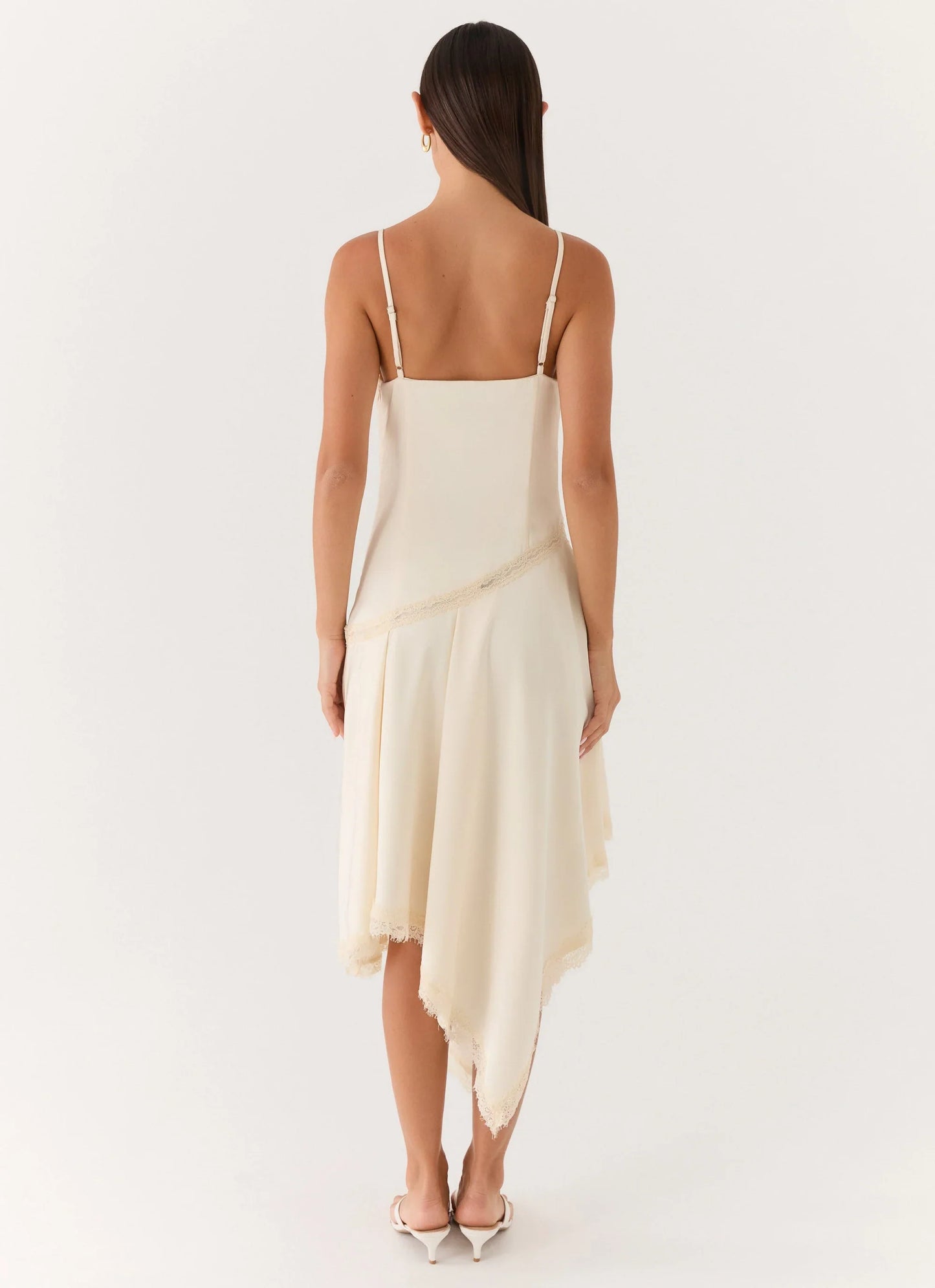 Cleosa Asymmetrical Midi Dress Ivory