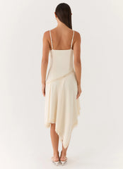 Cleosa Asymmetrical Midi Dress Ivory