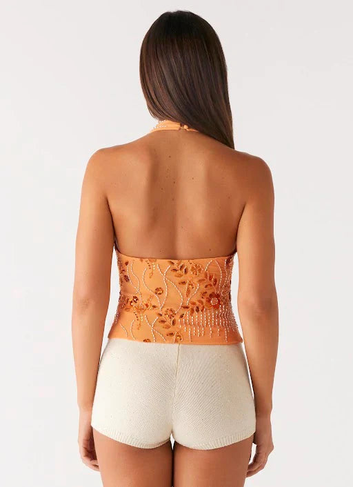 Atlanta Sequin Halter Top Orange