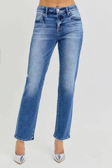 Hazel Blues® |  RISEN Mid Rise Ankle Tapered Jeans