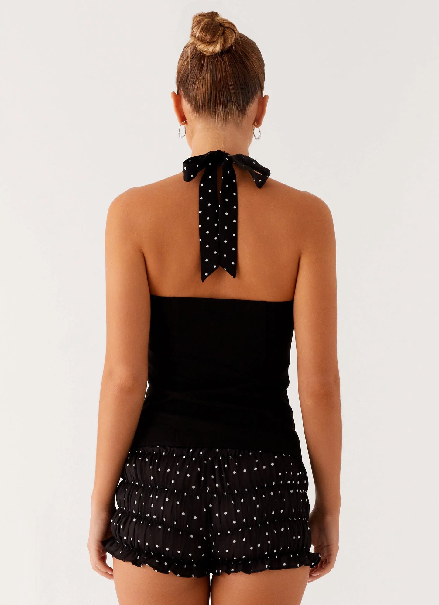 Channel Bustier Top Black Polka Dot