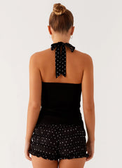 Channel Bustier Top Black Polka Dot