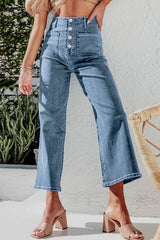 Hazel Blues® |  Button Fly Cropped Wide Leg Jeans