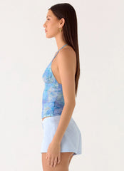 All At Once Halter Top Aqua Paisley