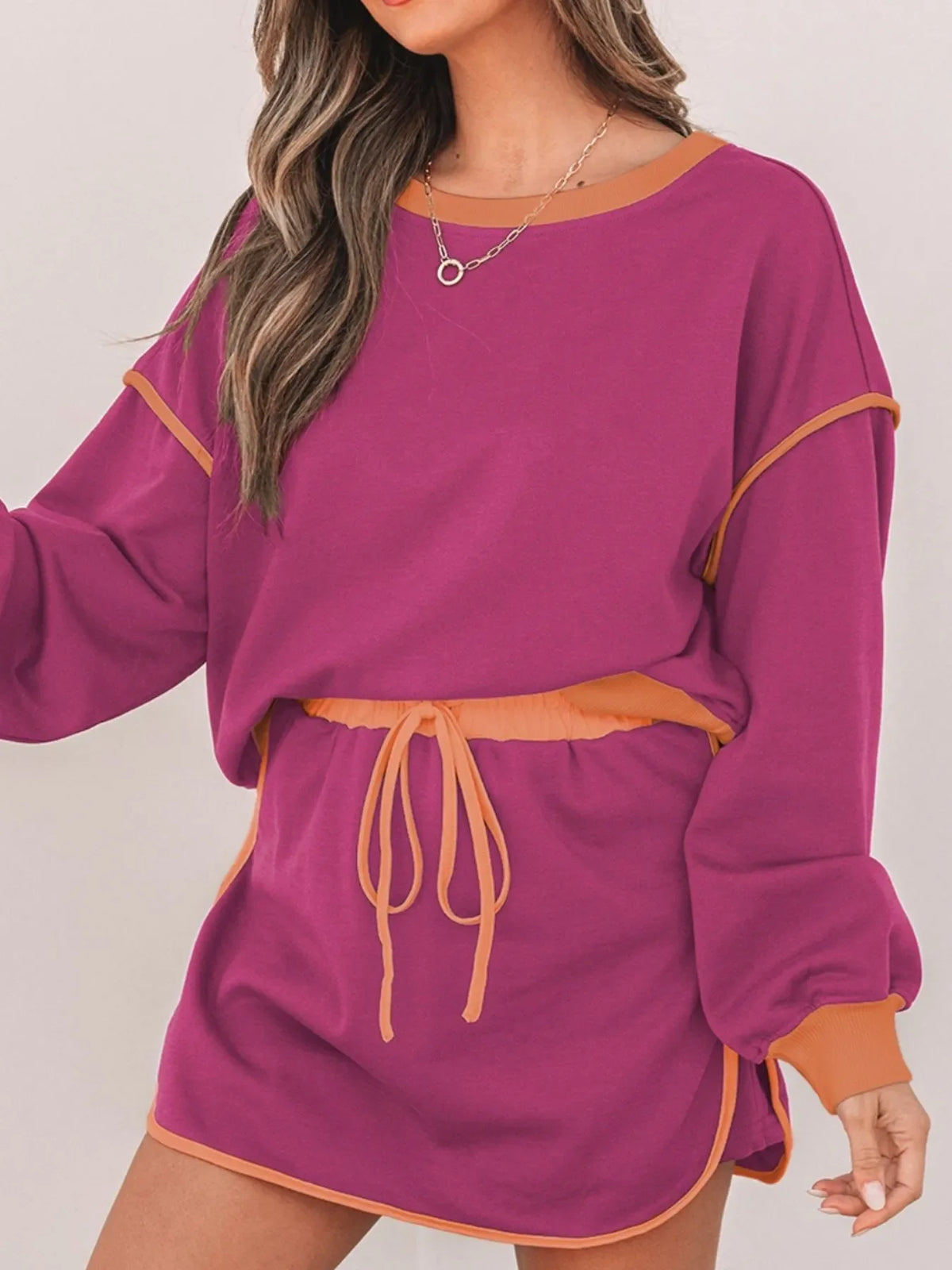 Hazel Blues® |  Contrast Trim Long Sleeve Top and Skort Set