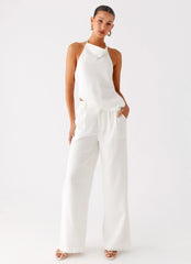 Delong Low Rise Linen Pants White