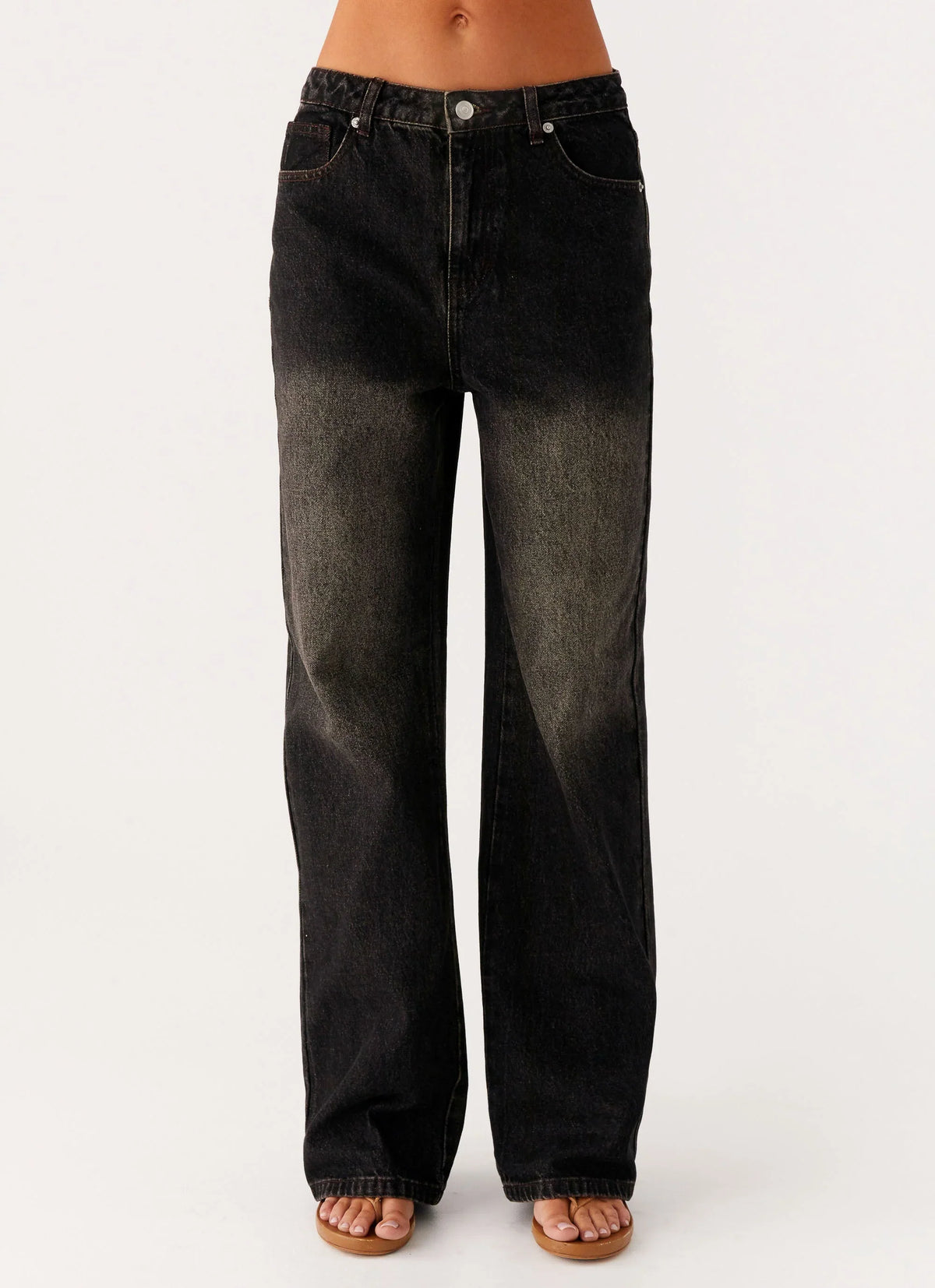 Back Again Straight Leg Denim Jeans Acid Charcoal