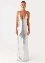 Billions Sequin Maxi Dress Mirror Silver
