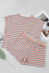 Hazel Blues® |  Striped Round Neck Top and Shorts Set