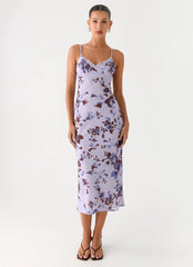 Bluma Lace Trim Midi Dress Antique Lilac Floral