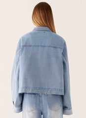 Back Again Oversized Denim Jacket Light Wash Blue