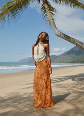 Corinna Low Rise Sequin Maxi Skirt Orange
