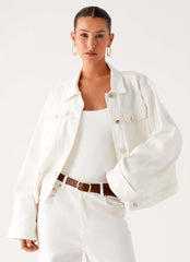 Back Again Oversized Denim Jacket White