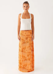 Corinna Low Rise Sequin Maxi Skirt Orange