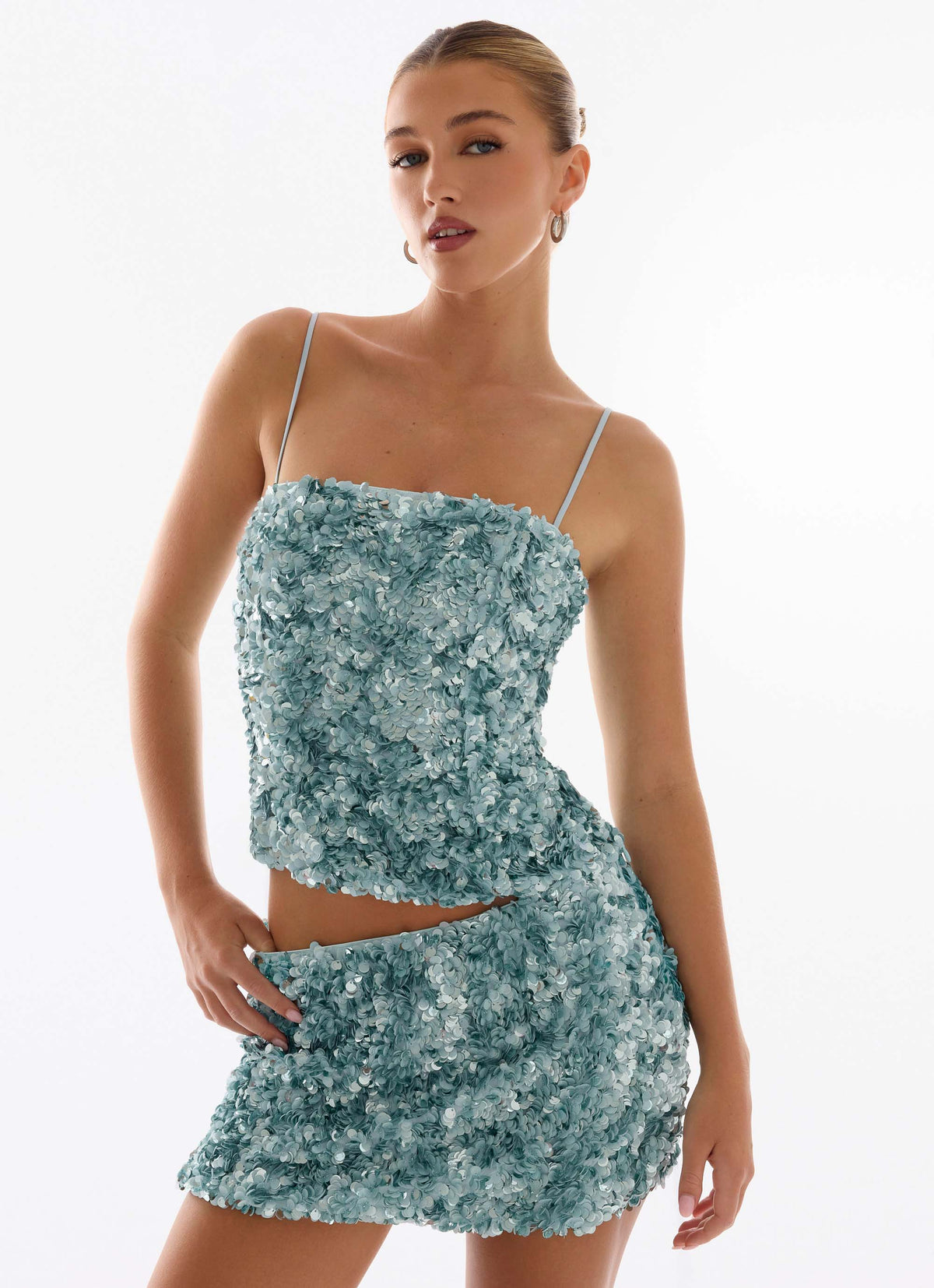 Alayna Sequin Top Aqua