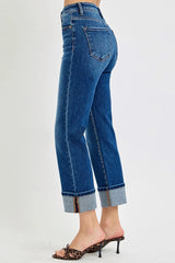 Hazel Blues® | RISEN High Rise Ankle Straight Cuffed Jeans
