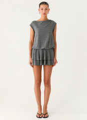 Bambola Wide Neck Mini Dress Grey Marle Stripe