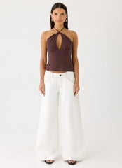 Allira Linen Halter Top Chocolate Drizzle