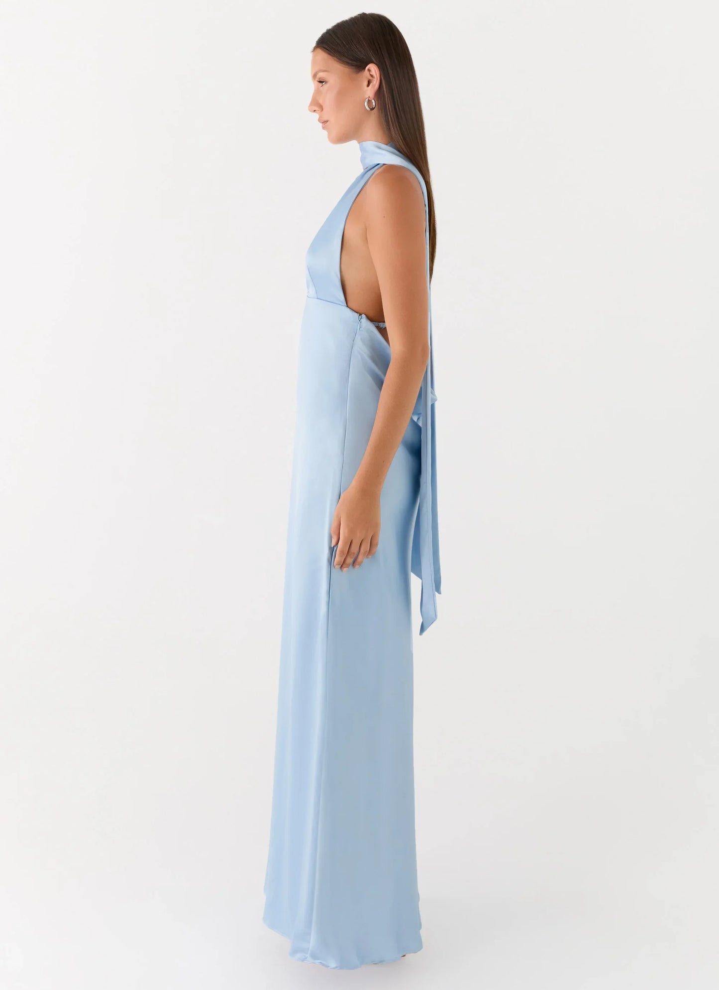 Alicia Satin Halter Maxi Dress Baby Blue