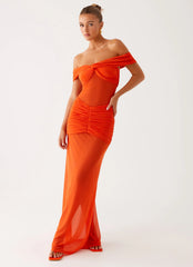 Charming Off Shoulder Maxi Dress Orange