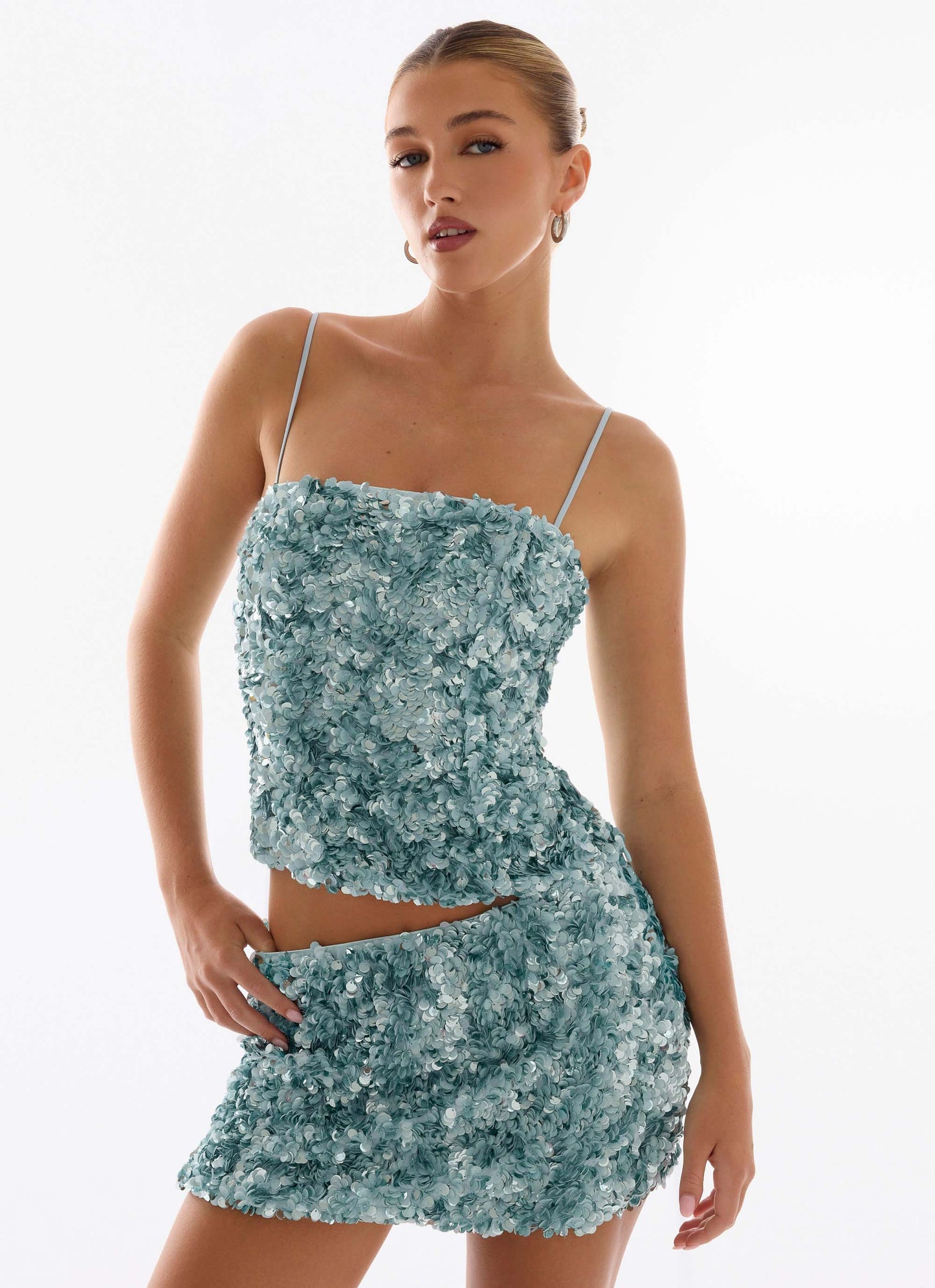 Alayna Sequin Mini Skirt Aqua