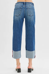 Hazel Blues® | RISEN Tummy Control Mid Rise Crop Wide Cuffed Jeans