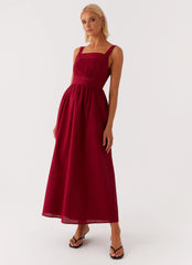 Brylin Linen Midi Dress Red