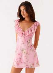 Adrina Ruffle Mini Dress Pink Floral Print