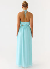 Ardenzelle Chiffon Halter Neck Maxi Dress Turquoise