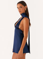 Alicia Satin Halter Mini Dress Navy