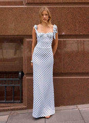 Akil Corset Maxi Dress Blue Mocha Dot
