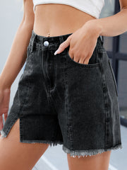 Hazel Blues® |  Raw Hem Slit Denim Shorts