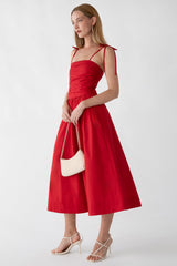 COTTON POPLIN SQUARE NECK MIDI DRESS