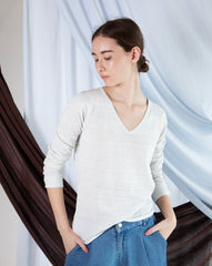Marcelle Long T-Shirt (V-Neck) - Silver