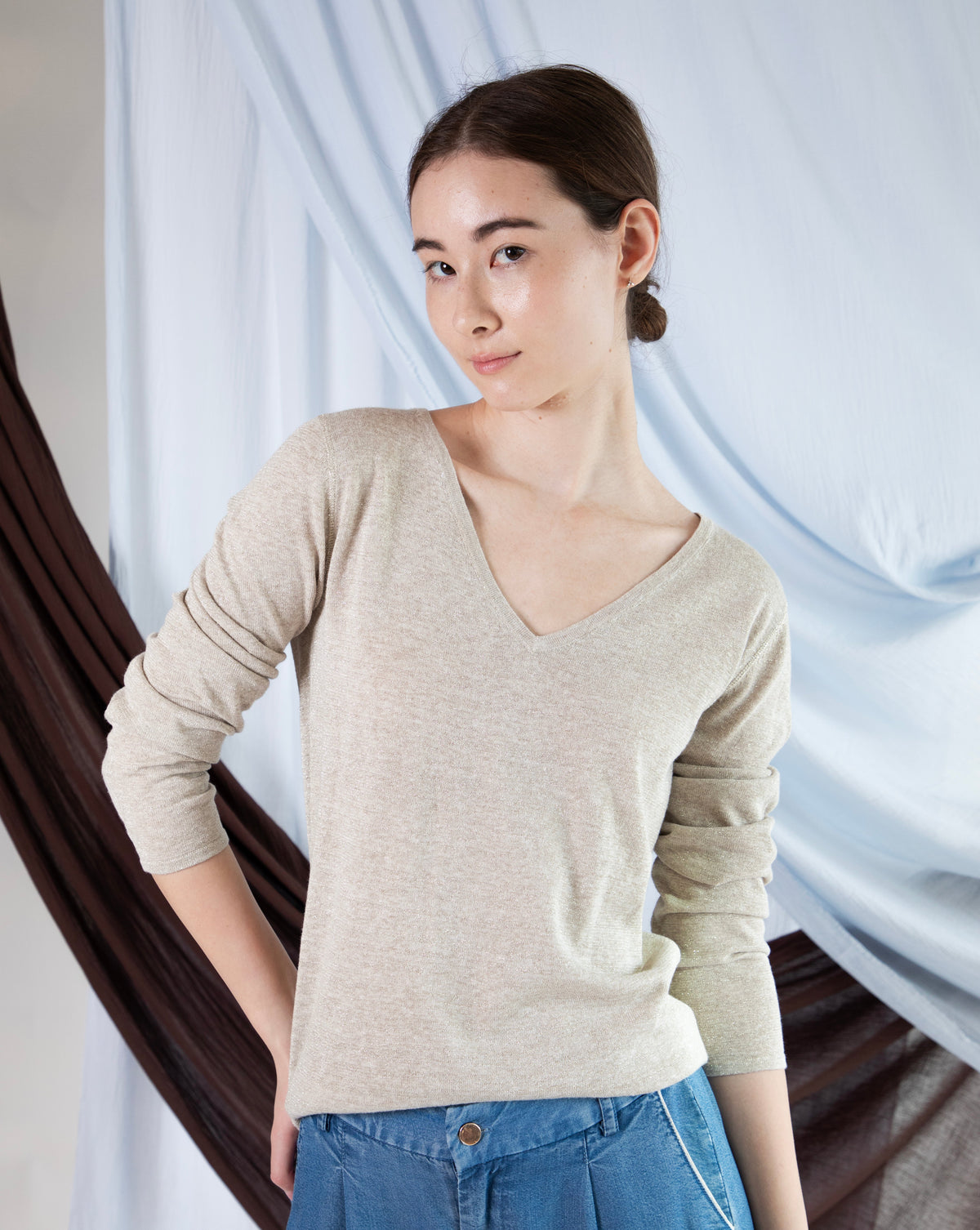 Marcelle Long T-Shirt (V-Neck) - Gold