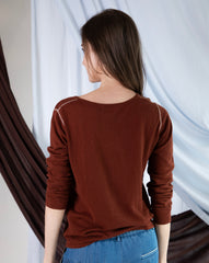 Marcelle Long T-Shirt (V-Neck) - Sierra Brown