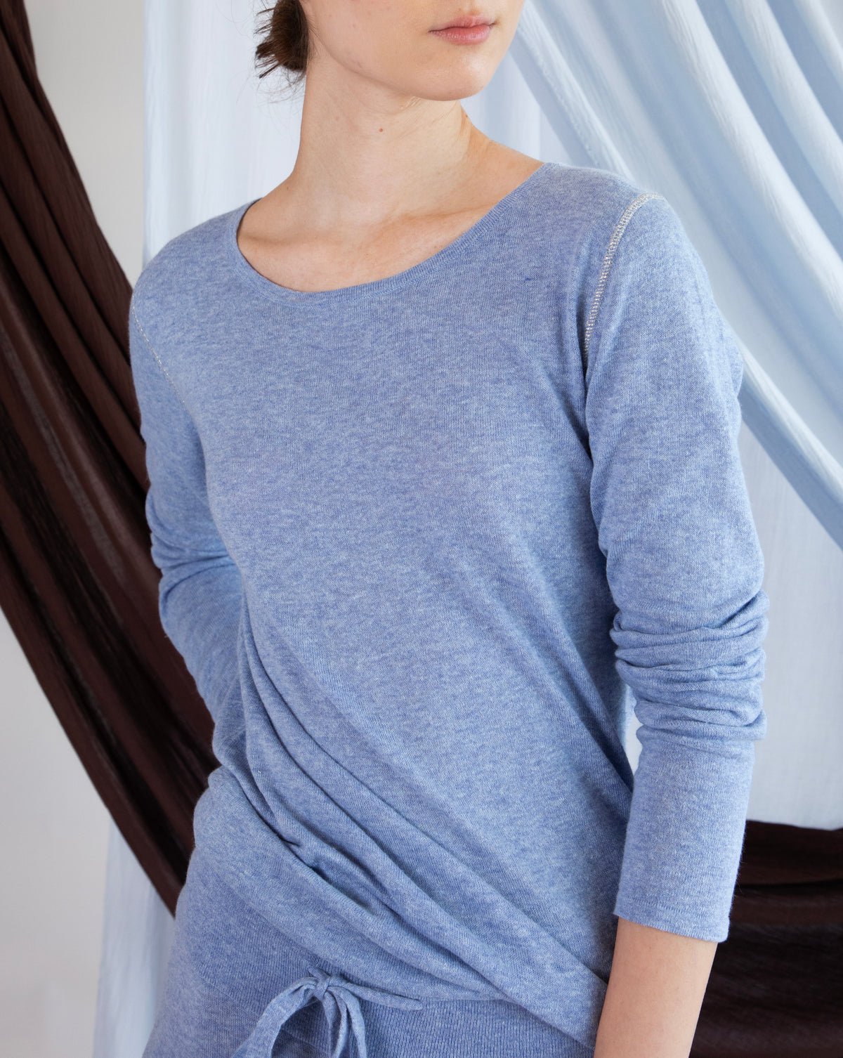 Marcelle Long T-Shirt (Round Neck) - Gingham Blue