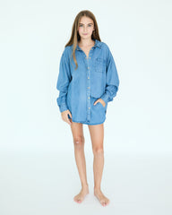 Girl Jules Oversize Shirt - Medium Blue Chambray