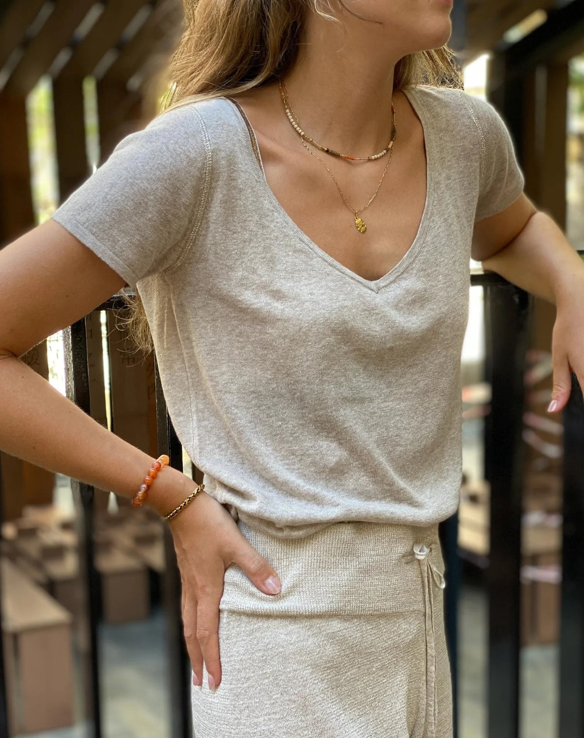 Marcelle T-Shirt (V-Neck) - Hay Day