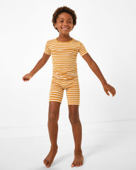 Marigold Stripe Two-Piece Short Sleeve & Shorts Pajama Set