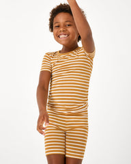 Marigold Stripe Two-Piece Short Sleeve & Shorts Pajama Set