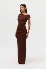 Smooth Off-Shoulder Ruched Maxi Dress