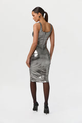 Foil Jersey Scoop Midi Dress