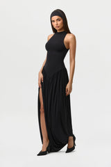 Naked Sleeveless Draped Midi Dress