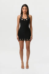 Bandage Halter Grommet Mini Dress