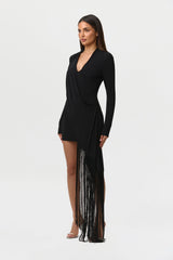Draped Fringe Mini Dress